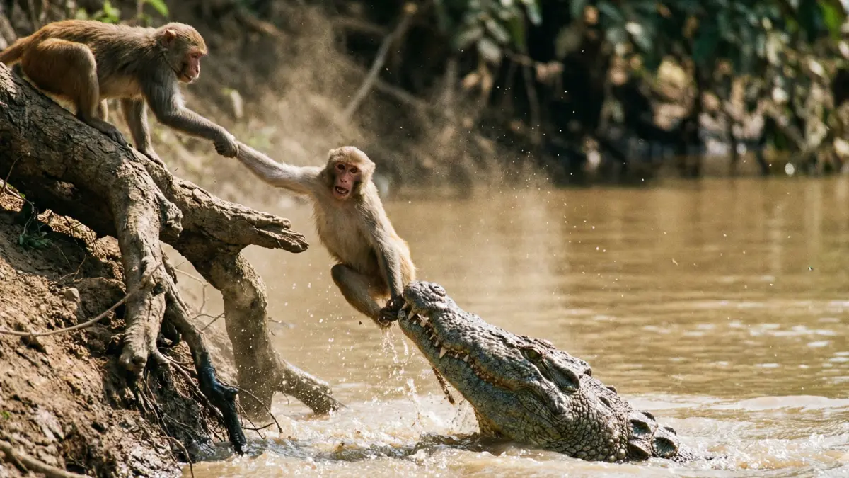 Monkey Saves Friend from Crocodile Video